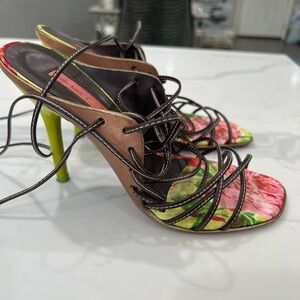 🌺 Cindy Says Couture Floral Lace-Up Leather Heels 🌺